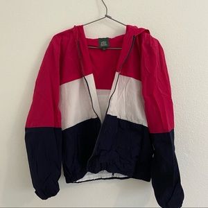 blue, white and pink windbreaker